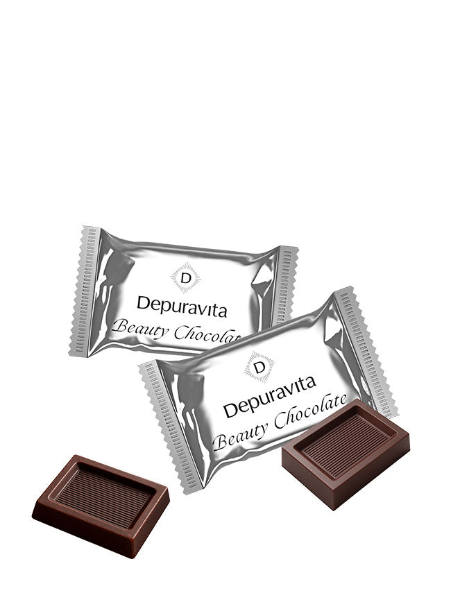 Depuravita Beauty Chocolate packaging on a white background