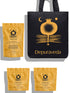 A black tote bag with a large gold crown-and-moon graphic and the word &